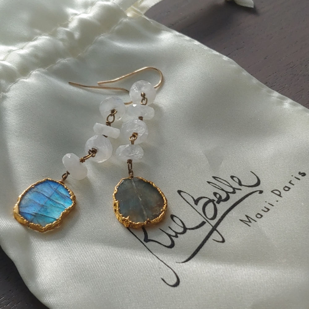 RueBelle 14k Gold Moonstone & Labradorite Earrings